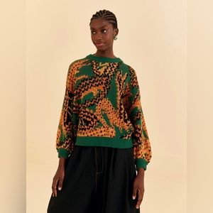 NWT Farm Rio Green Croco Knit Sweater Medium
